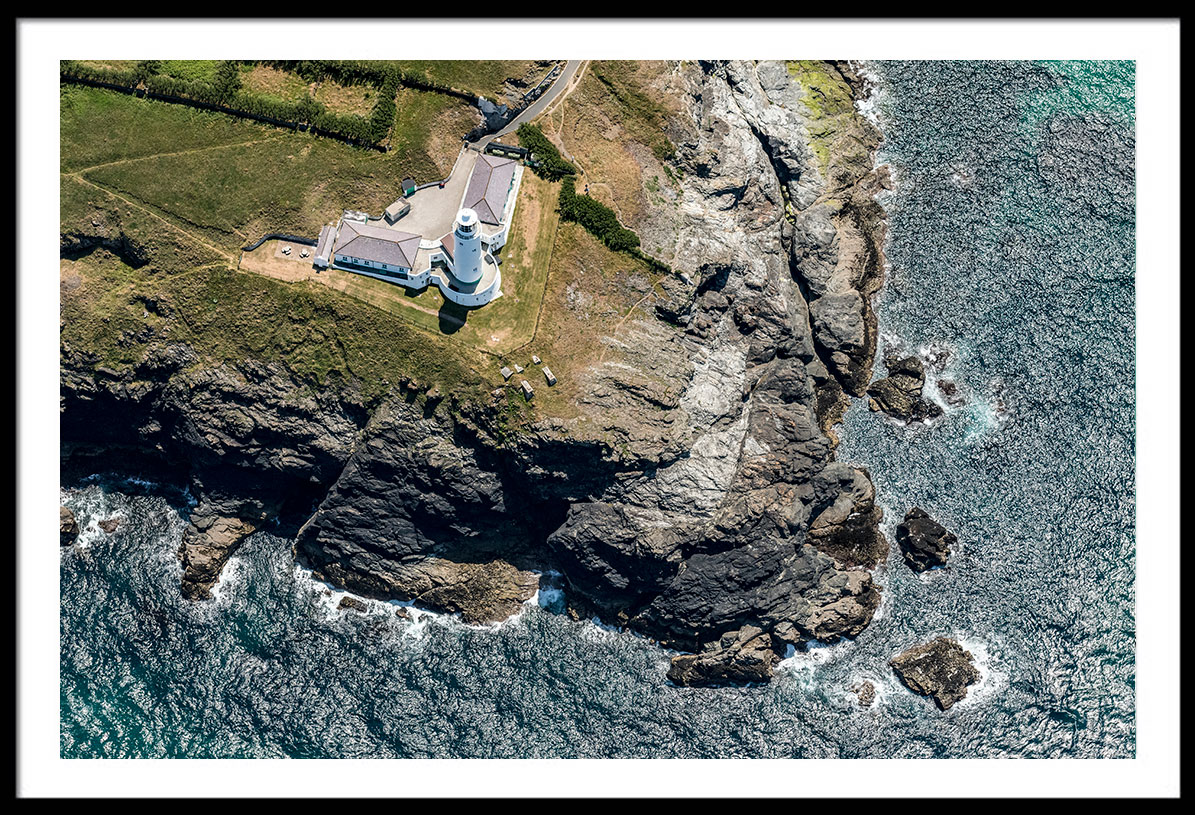 Aerial Views over Trevose Lighthouse, Cornwall Photographic Art Print.